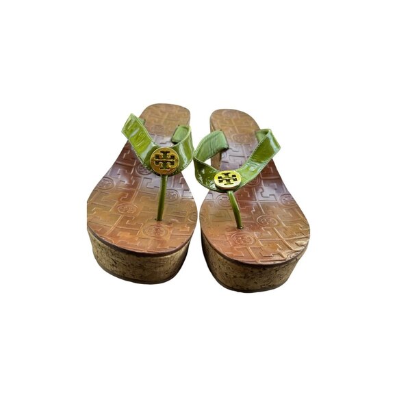 Tory Burch Flipflop Wedges Sandals Heels Green Women’s Size 8.5 - Picture 2 of 12